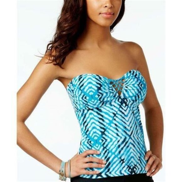 NWT Hula Honey M After Shock Blue Geometric Strapless Tankini Top 89450 - Picture 1 of 2